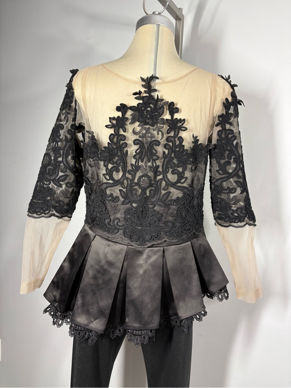 Black Lace Illusion Peplum Blouse - Picture 6 of 14